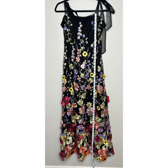 Lulus NWOT Thriving Poise Black 3D Floral Embroidered Tie-Strap Maxi Dress L - Picture 7 of 8